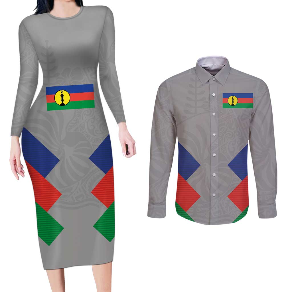 Custom New Caledonia-The Kagus Couples Matching Long Sleeve Bodycon Dress and Long Sleeve Button Shirt