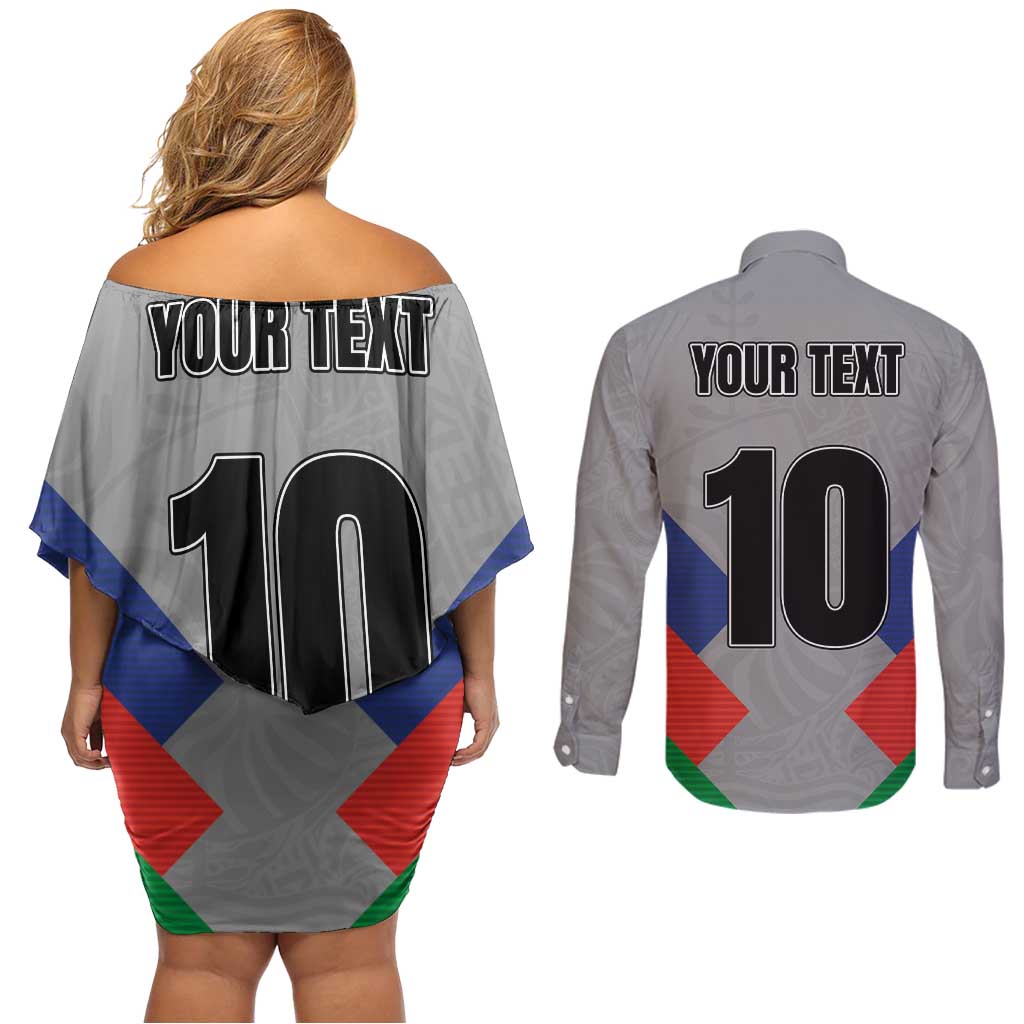 Custom New Caledonia-The Kagus Couples Matching Off Shoulder Short Dress and Long Sleeve Button Shirt