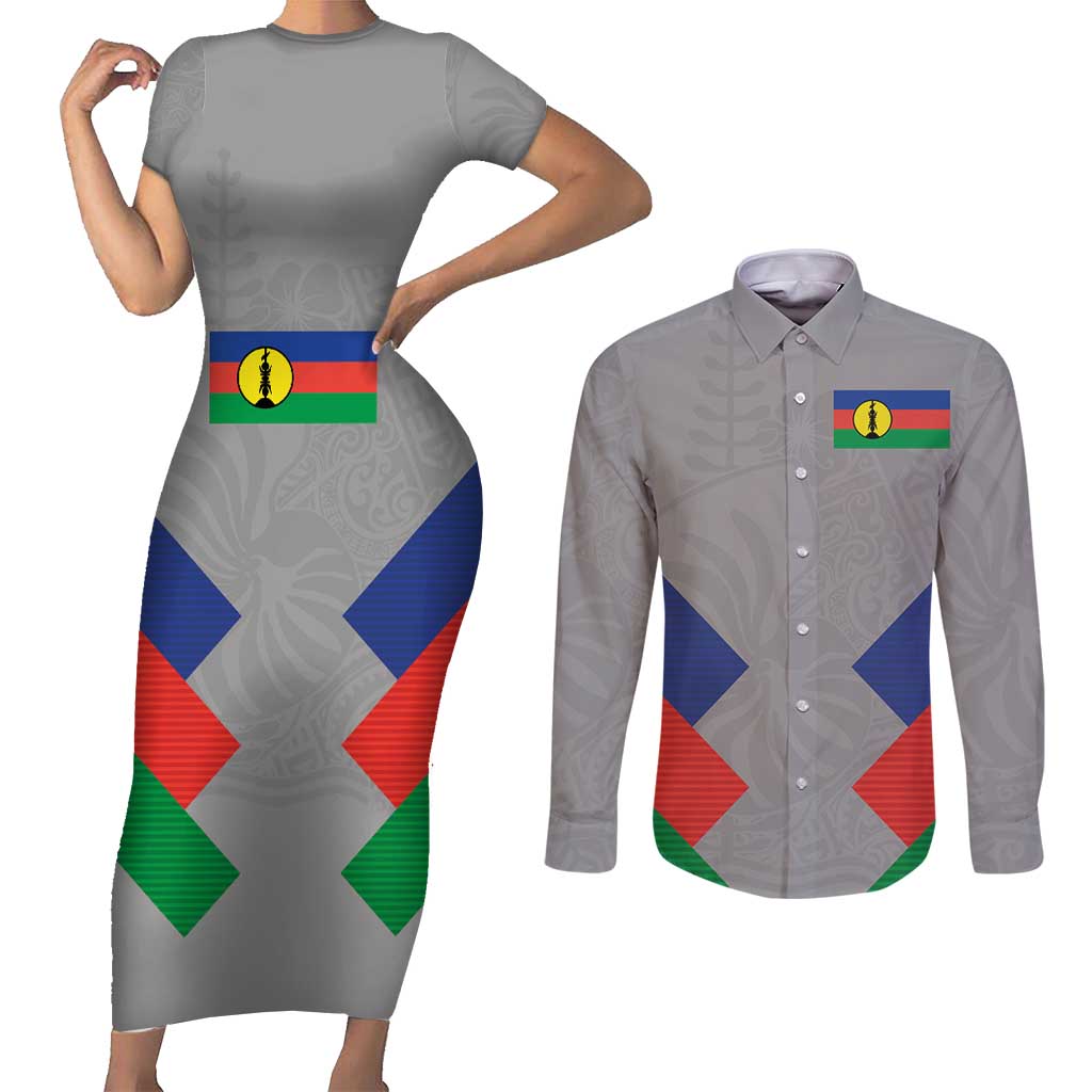 Custom New Caledonia-The Kagus Couples Matching Short Sleeve Bodycon Dress and Long Sleeve Button Shirt