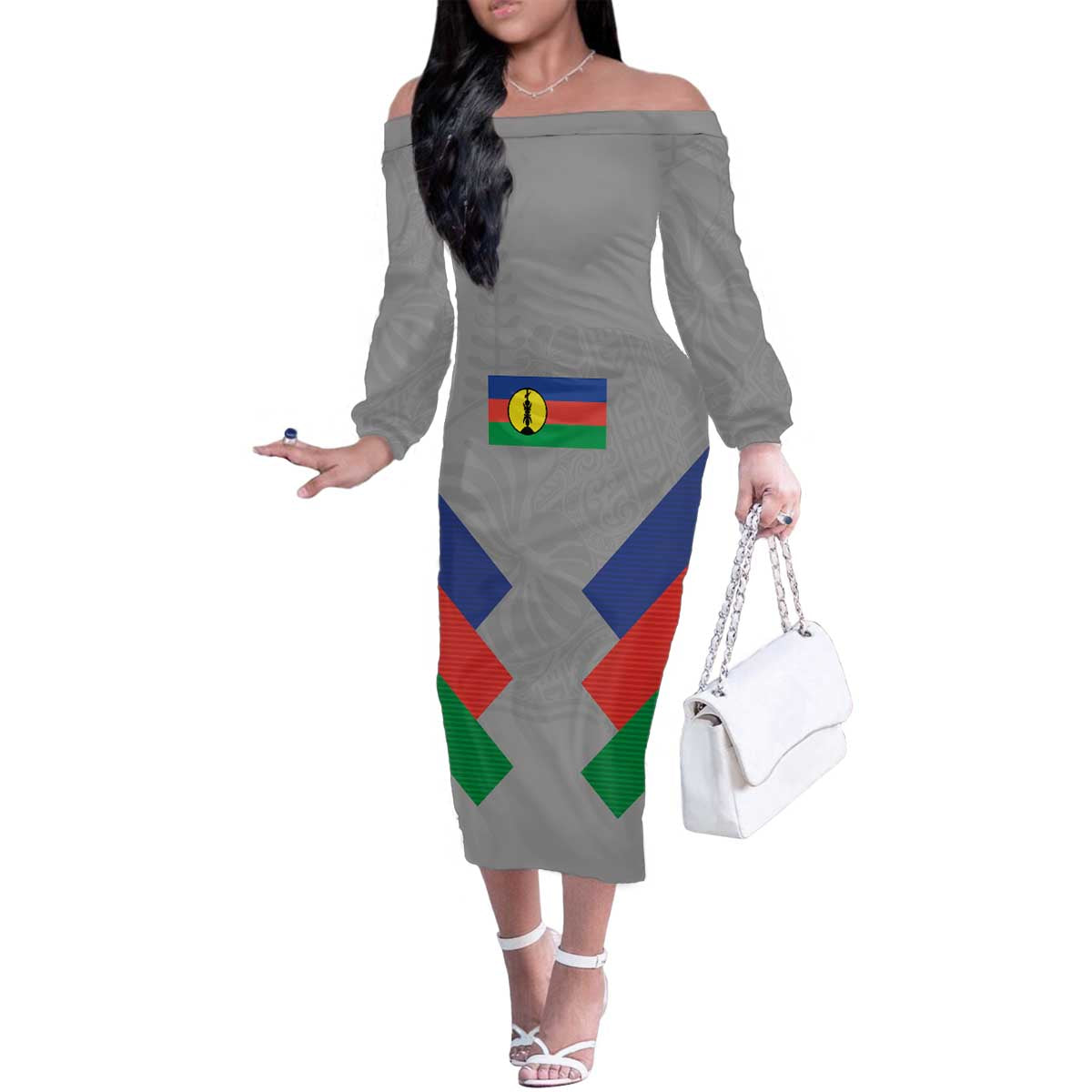 Custom New Caledonia-The Kagus Family Matching Off The Shoulder Long Sleeve Dress and Hawaiian Shirt