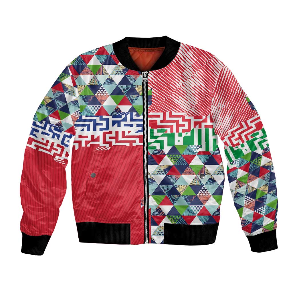 Hawaiian Floral Kakau Tropical Leaves-Sporty Style Bomber Jacket