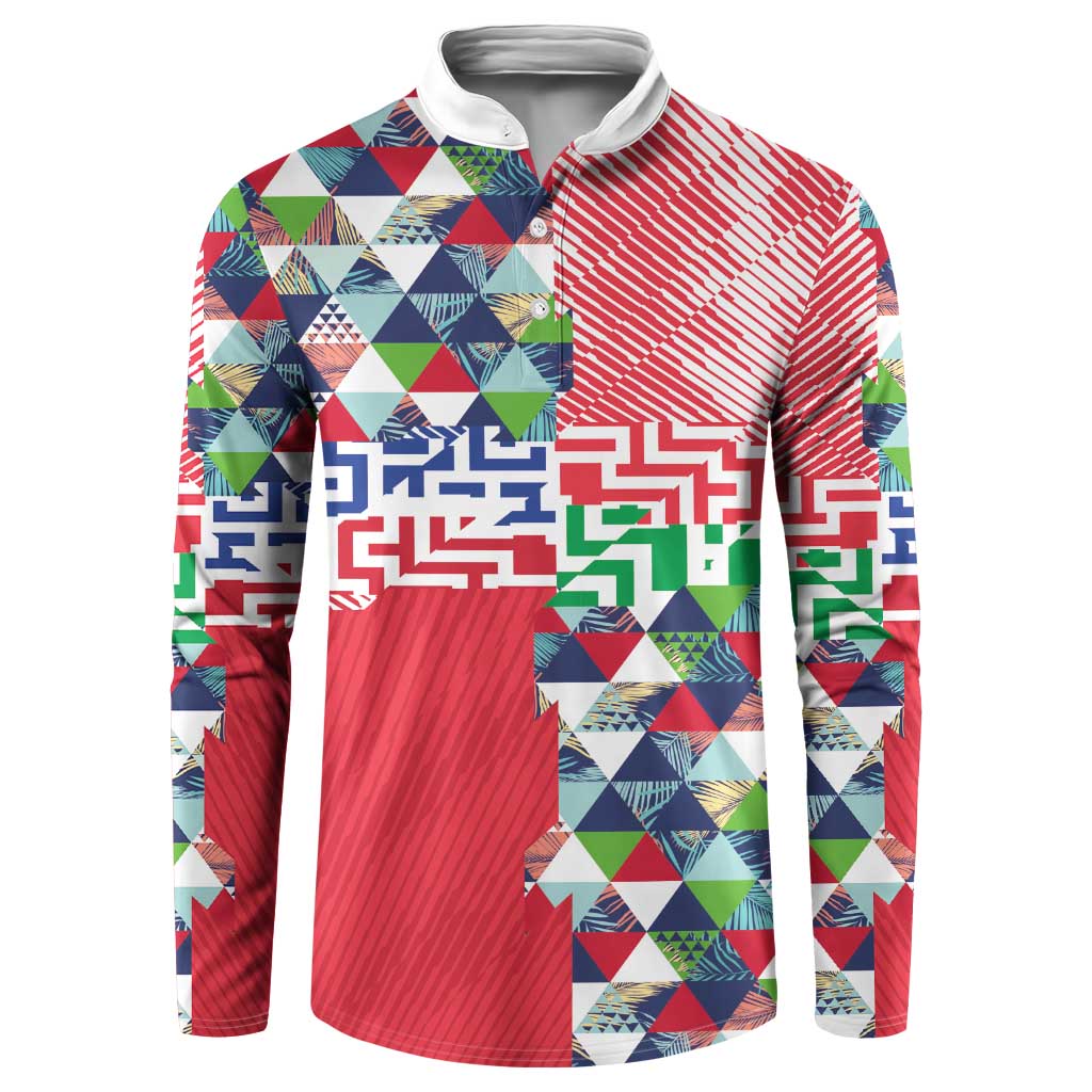 Hawaiian Floral Kakau Tropical Leaves-Sporty Style Button Sweatshirt