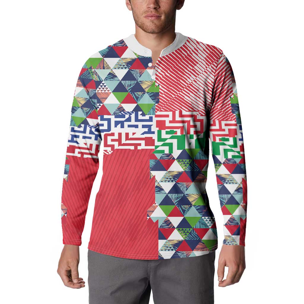 Hawaiian Floral Kakau Tropical Leaves-Sporty Style Button Sweatshirt