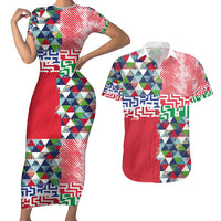 Hawaiian Floral Kakau Tropical Leaves-Sporty Style Couples Matching Short Sleeve Bodycon Dress and Hawaiian Shirt