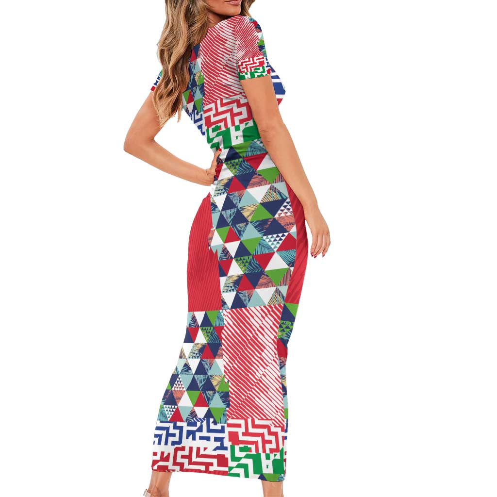 Hawaiian Floral Kakau Tropical Leaves-Sporty Style Family Matching Short Sleeve Bodycon Dress and Hawaiian Shirt