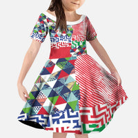 Hawaiian Floral Kakau Tropical Leaves-Sporty Style Kid Short Sleeve Dress