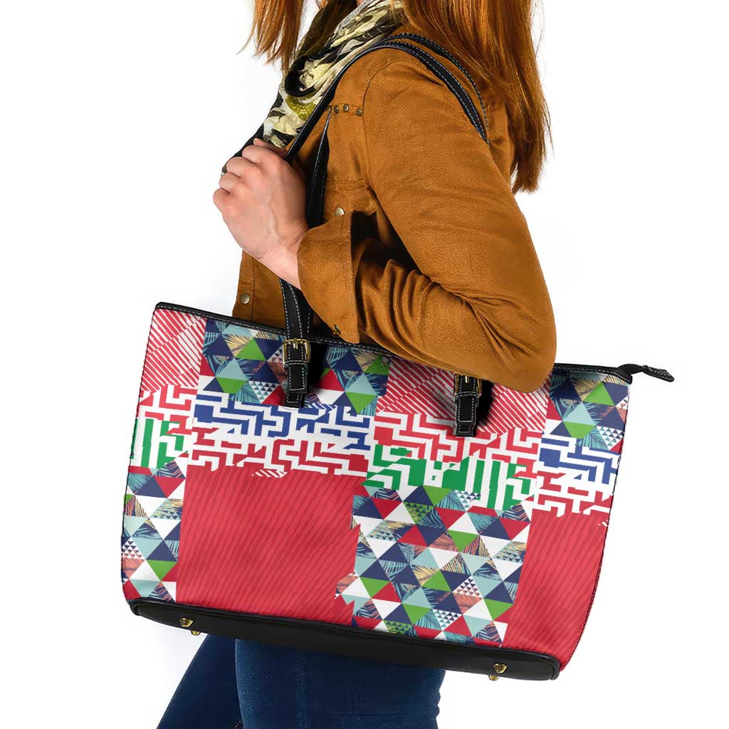 Hawaiian Floral Kakau Tropical Leaves-Sporty Style Leather Tote Bag