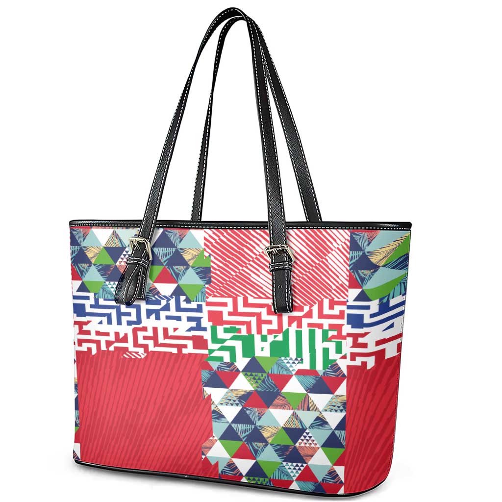 Hawaiian Floral Kakau Tropical Leaves-Sporty Style Leather Tote Bag