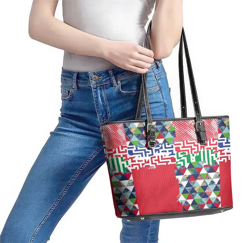 Hawaiian Floral Kakau Tropical Leaves-Sporty Style Leather Tote Bag