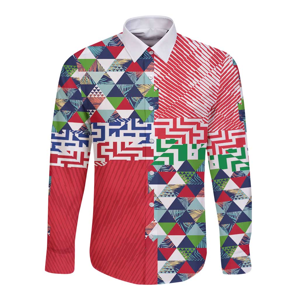 Hawaiian Floral Kakau Tropical Leaves-Sporty Style Long Sleeve Button Shirt