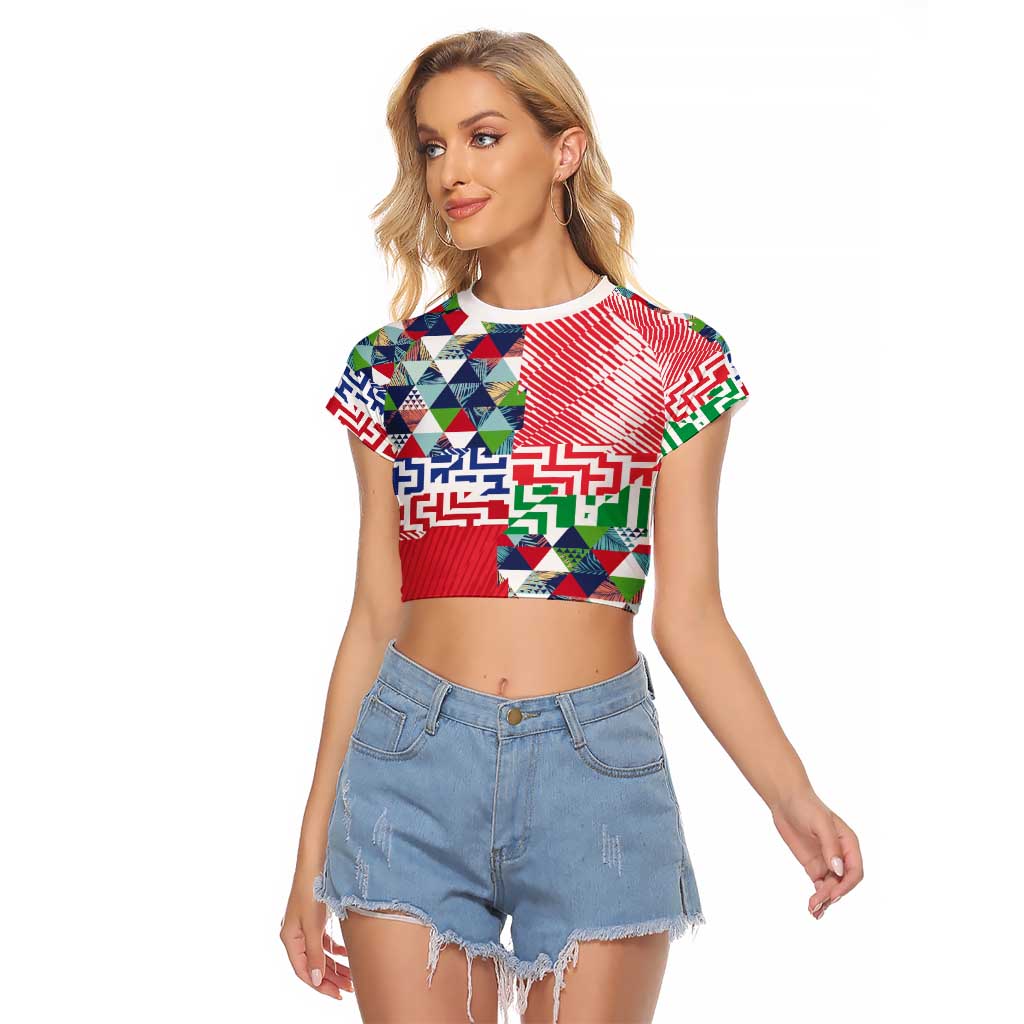 Hawaiian Floral Kakau Tropical Leaves-Sporty Style Raglan Cropped T Shirt