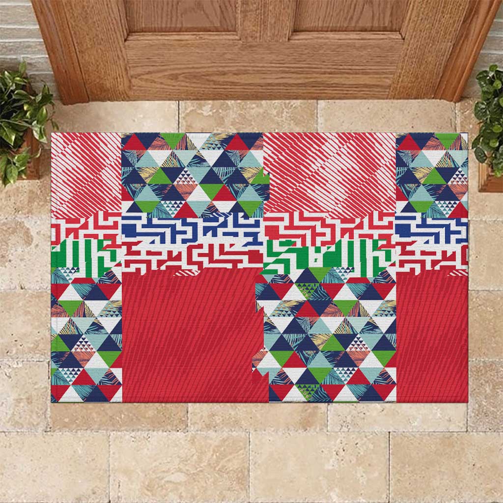 Hawaiian Floral Kakau Tropical Leaves-Sporty Style Rubber Doormat