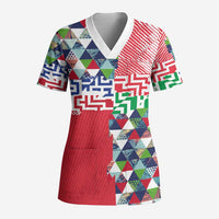 Hawaiian Floral Kakau Tropical Leaves-Sporty Style Scrub Top - Polynesian Pride