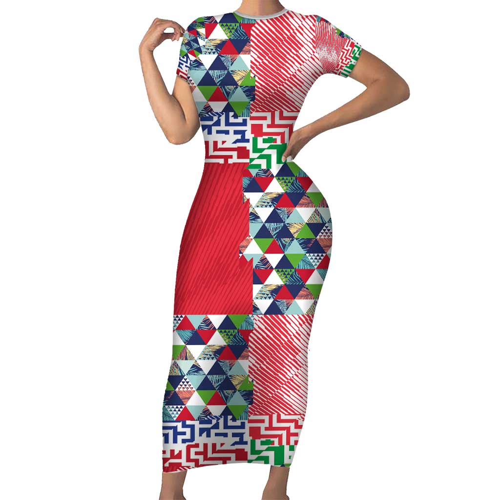 Hawaiian Floral Kakau Tropical Leaves-Sporty Style Short Sleeve Bodycon Dress