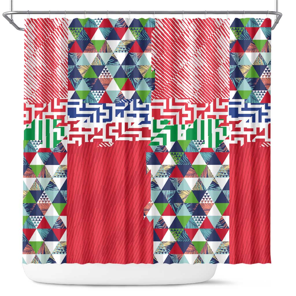 Hawaiian Floral Kakau Tropical Leaves-Sporty Style Shower Curtain