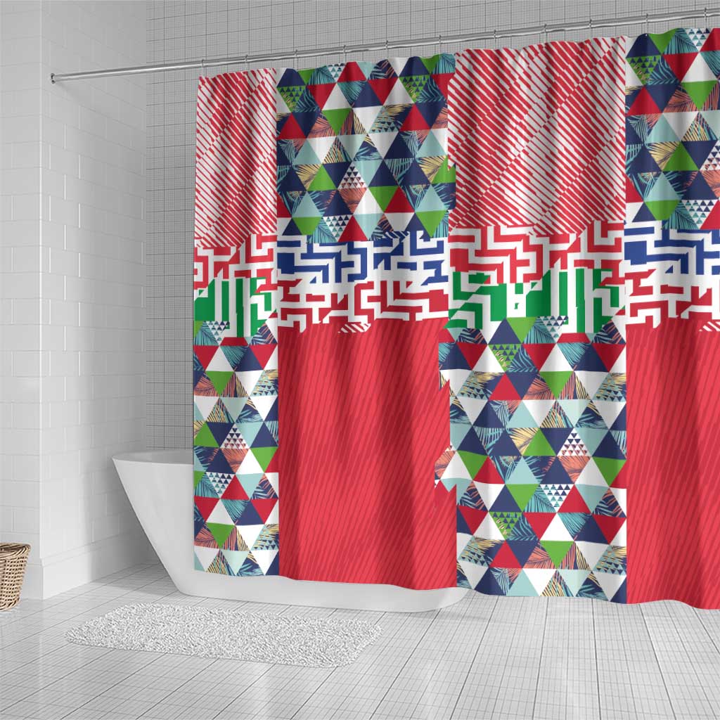 Hawaiian Floral Kakau Tropical Leaves-Sporty Style Shower Curtain