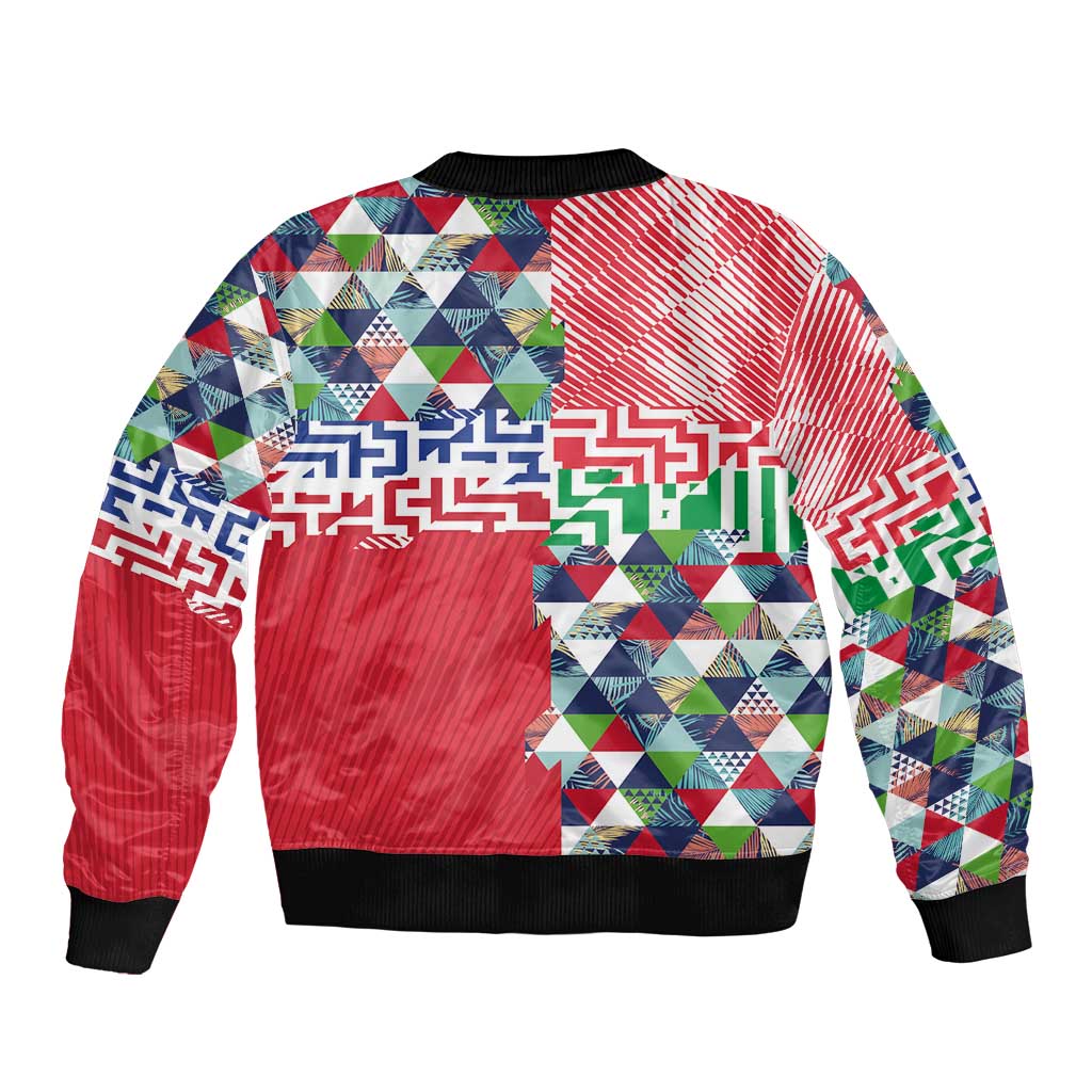 Hawaiian Floral Kakau Tropical Leaves-Sporty Style Sleeve Zip Bomber Jacket