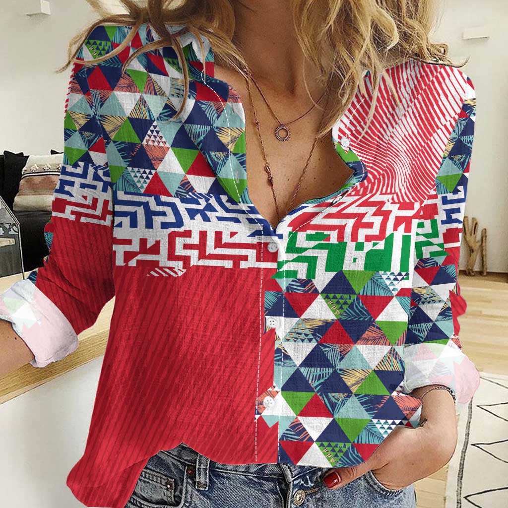 Hawaiian Floral Kakau Tropical Leaves-Sporty Style Women Casual Shirt