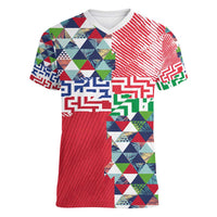 Hawaiian Floral Kakau Tropical Leaves-Sporty Style Women V-Neck T-Shirt