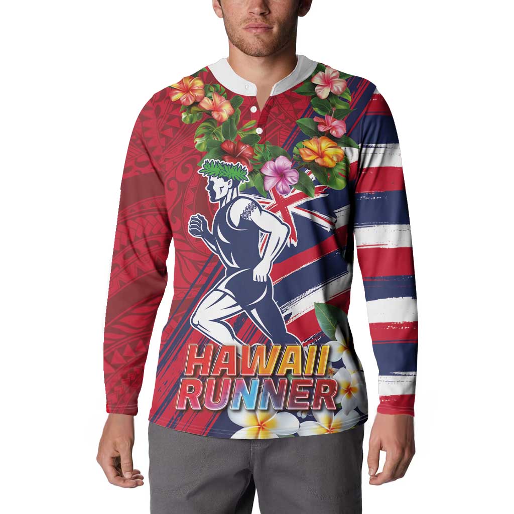 Hawaii Runner-Kakau Art with Lei and Plumeria Button Sweatshirt