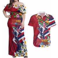 Hawaii Runner-Kakau Art with Lei and Plumeria Couples Matching Off Shoulder Maxi Dress and Hawaiian Shirt
