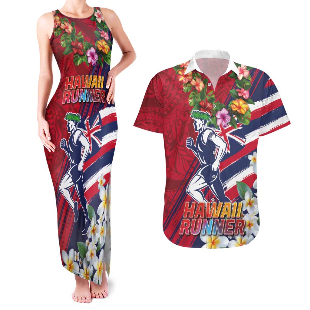Hawaii Runner-Kakau Art with Lei and Plumeria Couples Matching Tank Maxi Dress and Hawaiian Shirt