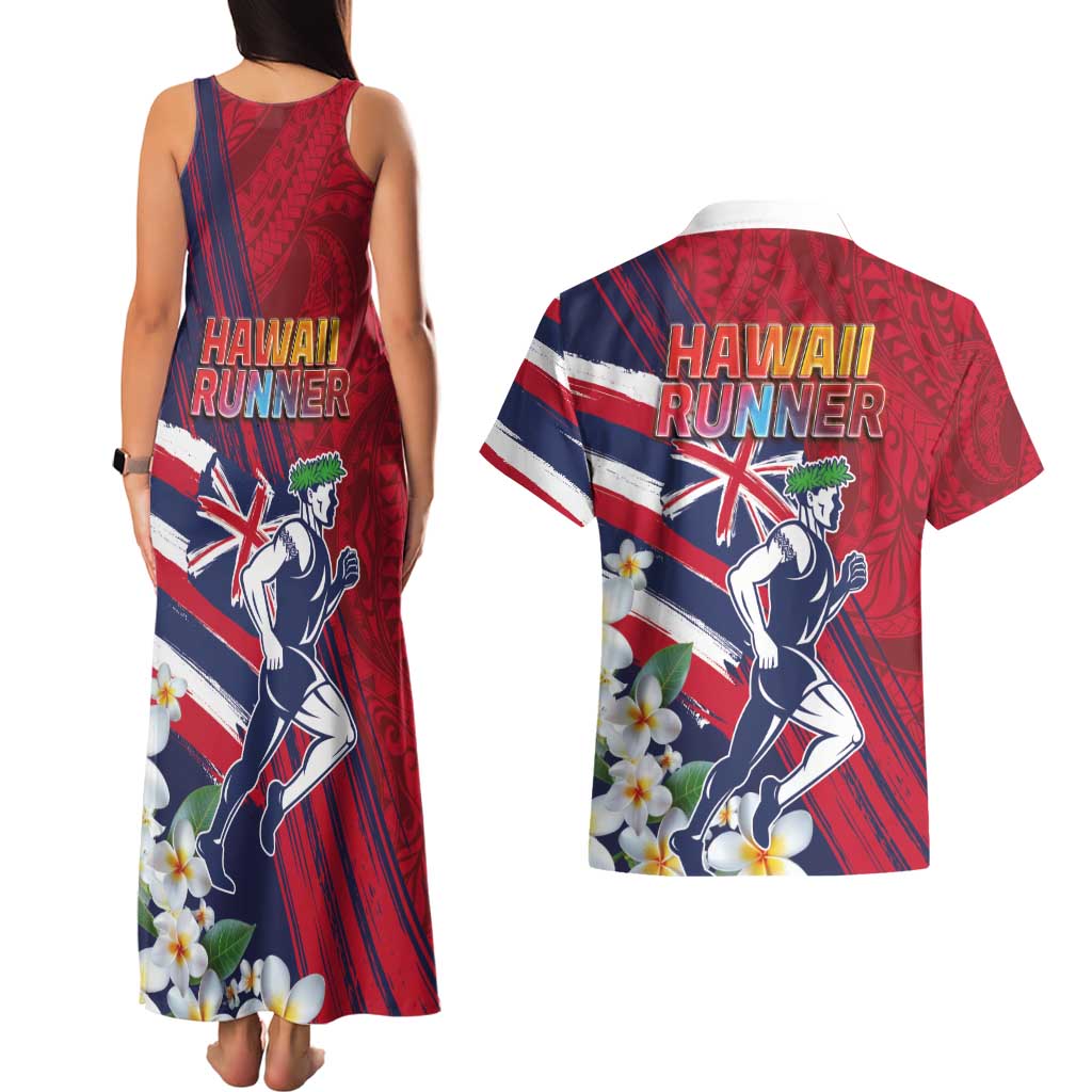 Hawaii Runner-Kakau Art with Lei and Plumeria Couples Matching Tank Maxi Dress and Hawaiian Shirt