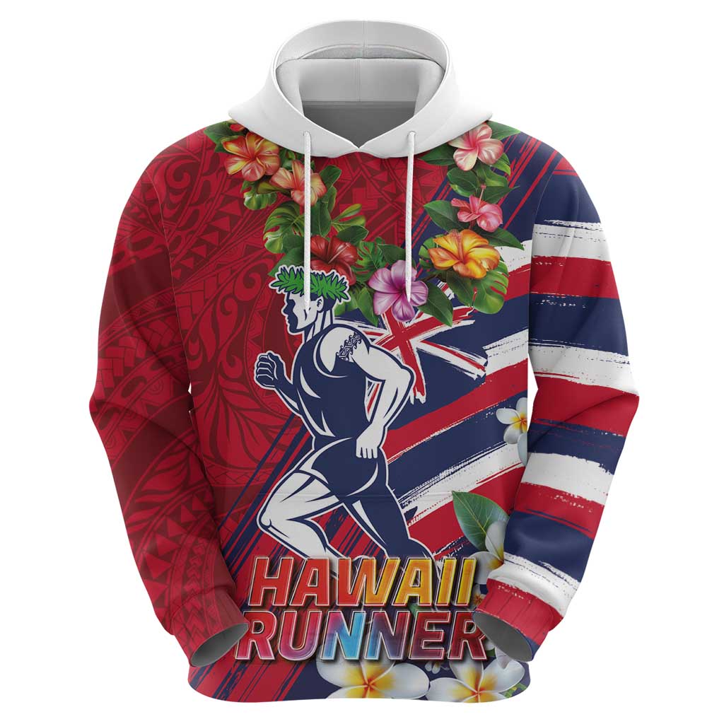 Hawaii Runner-Kakau Art with Lei and Plumeria Hoodie