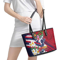 Hawaii Runner-Kakau Art with Lei and Plumeria Leather Tote Bag