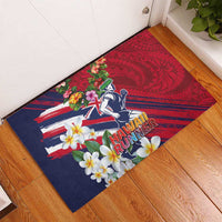 Hawaii Runner-Kakau Art with Lei and Plumeria Rubber Doormat