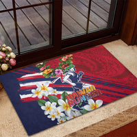 Hawaii Runner-Kakau Art with Lei and Plumeria Rubber Doormat