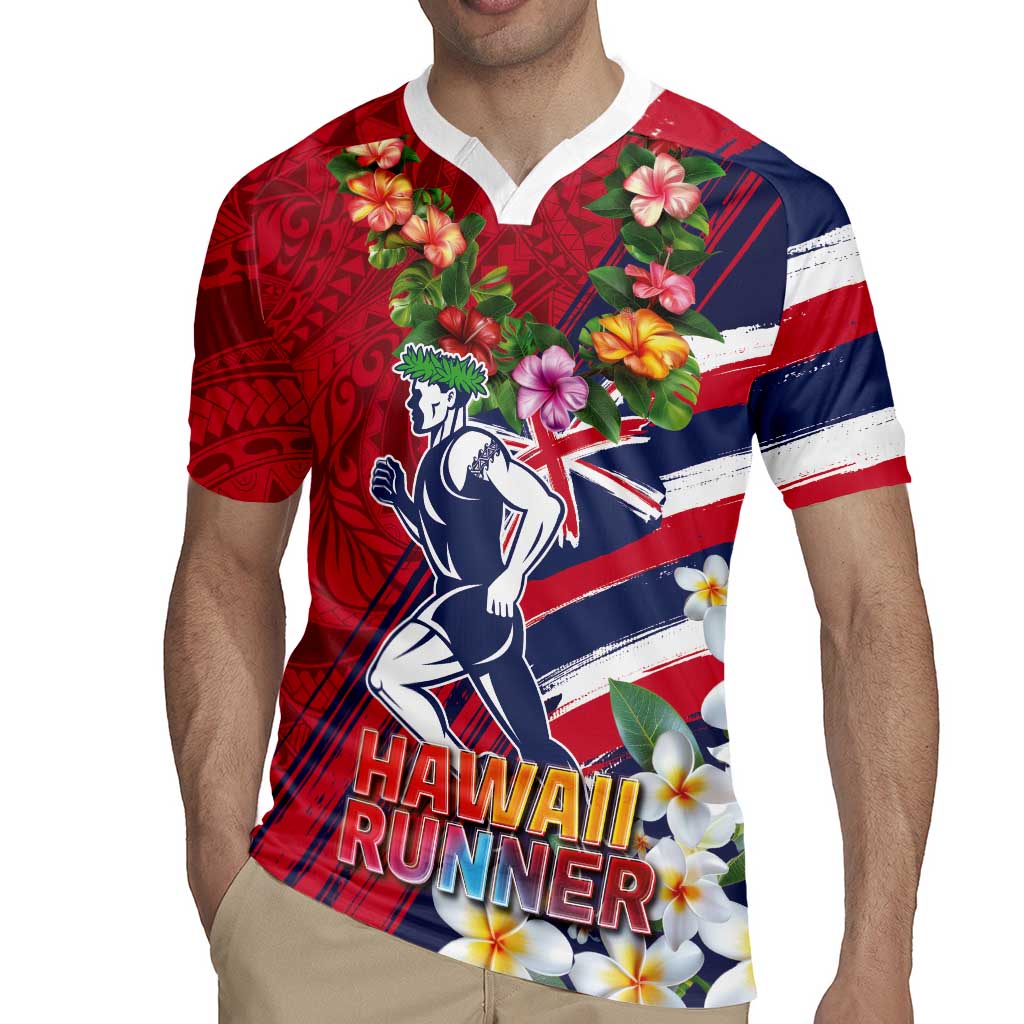 Hawaii Runner-Kakau Art with Lei and Plumeria Rugby Jersey