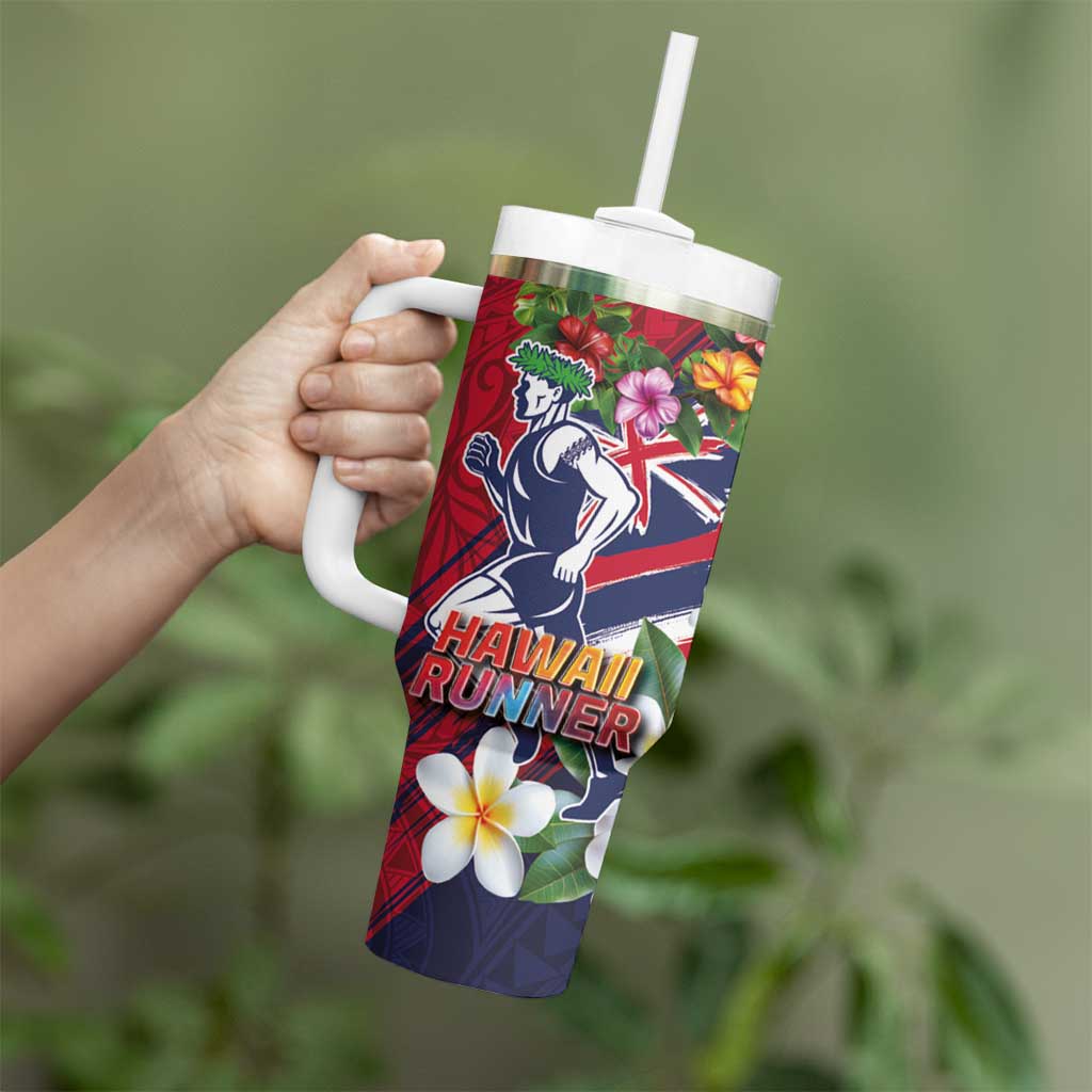 Hawaii Runner-Kakau Art with Lei and Plumeria Tumbler With Handle