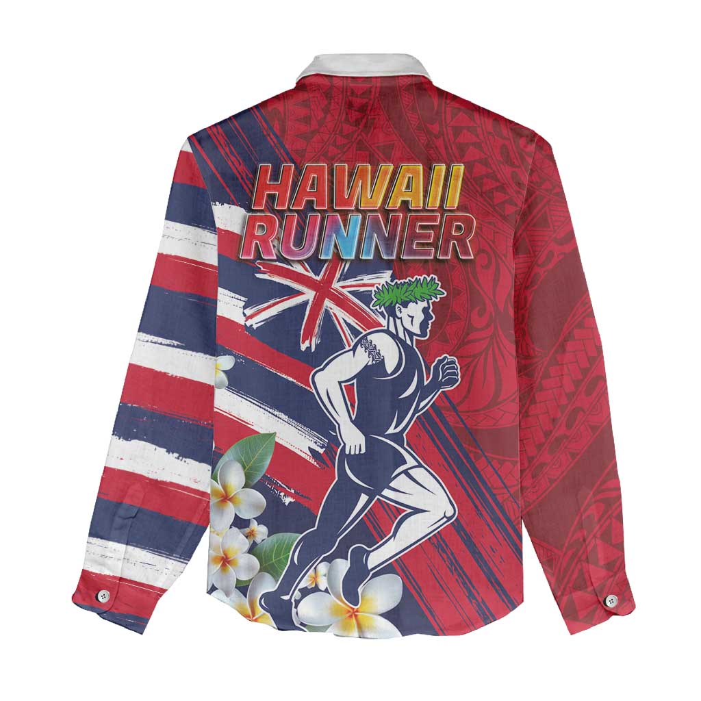 Hawaii Runner-Kakau Art with Lei and Plumeria Women Casual Shirt