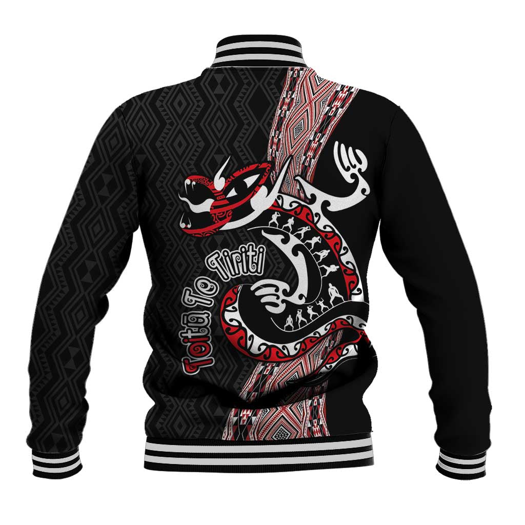 Aotearoa Toitu Te Tiriti Taniko Baseball Jacket Maori Taniwha Haka - Honour the Treaty