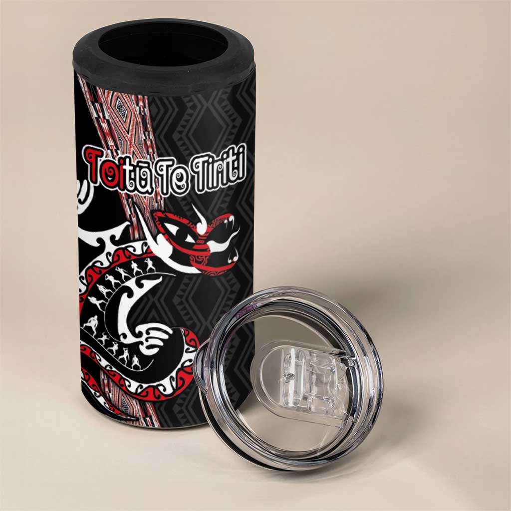 Aotearoa Toitu Te Tiriti Taniko 4 in 1 Can Cooler Tumbler Maori Taniwha Haka - Honour the Treaty