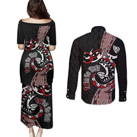 Aotearoa Toitu Te Tiriti Taniko Couples Matching Puletasi and Long Sleeve Button Shirt Maori Taniwha Haka - Honour the Treaty LT03 - Polynesian Pride