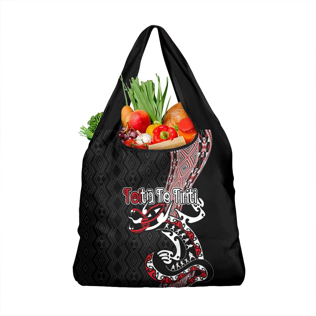 Aotearoa Toitu Te Tiriti Taniko Grocery Bag Maori Taniwha Haka - Honour the Treaty