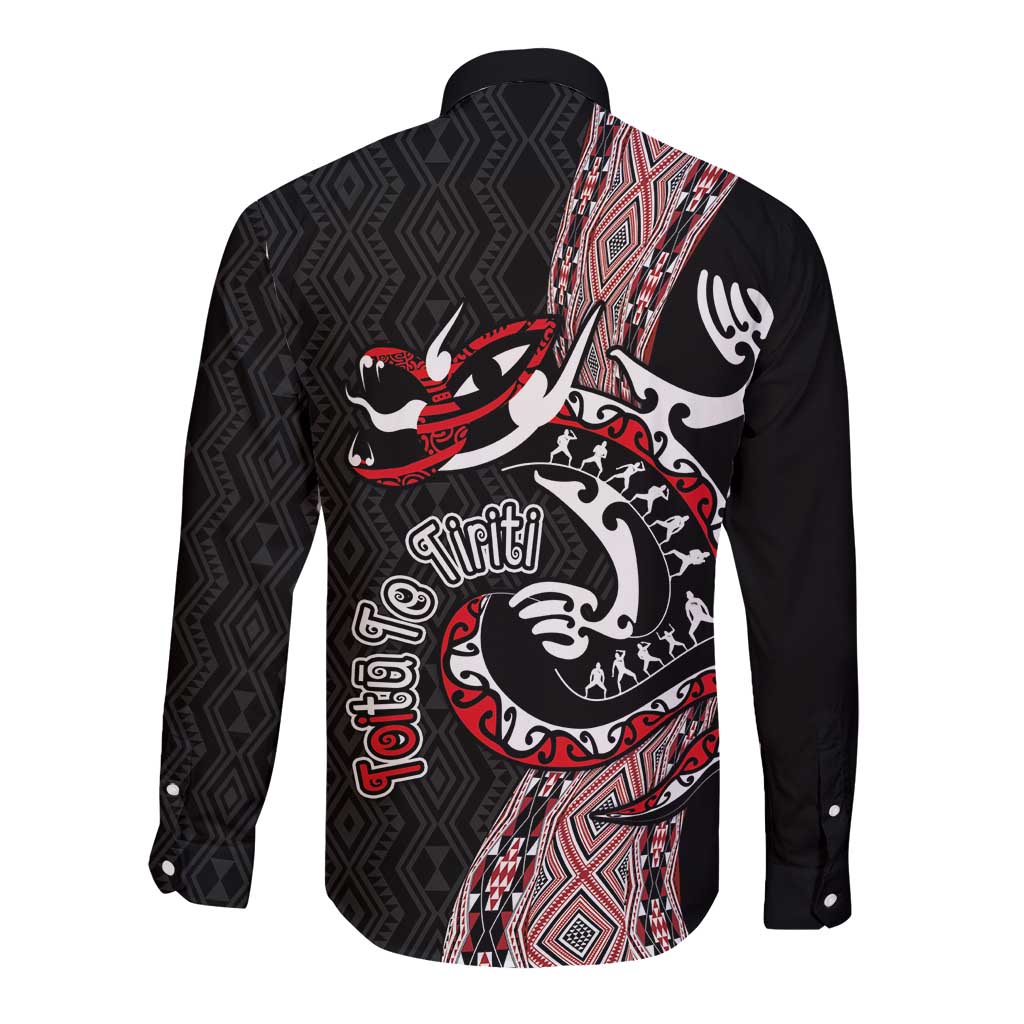 Aotearoa Toitu Te Tiriti Taniko Long Sleeve Button Shirt Maori Taniwha Haka - Honour the Treaty LT03 - Polynesian Pride