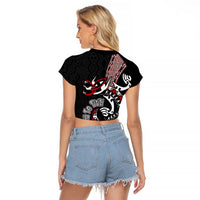 Aotearoa Toitu Te Tiriti Taniko Raglan Cropped T Shirt Maori Taniwha Haka - Honour the Treaty LT03 - Polynesian Pride