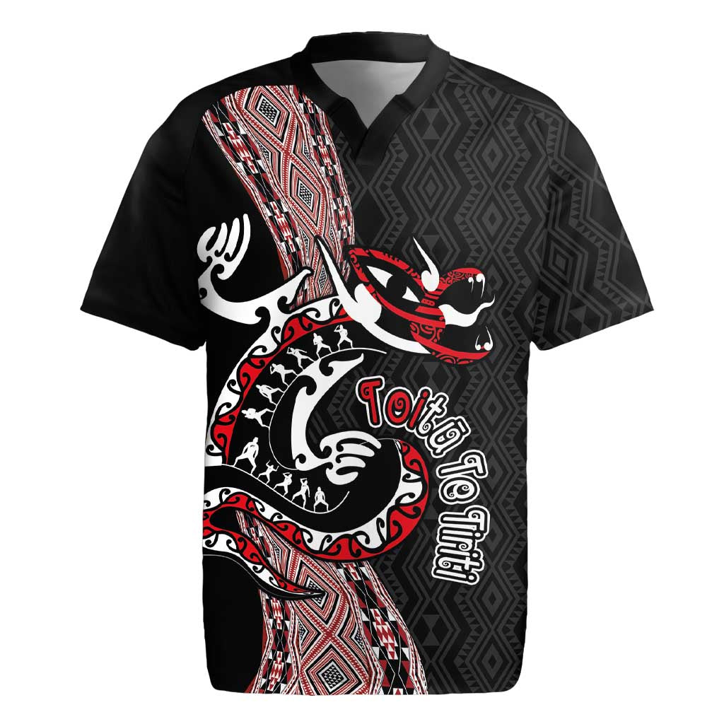 Aotearoa Toitu Te Tiriti Taniko Rugby Jersey Maori Taniwha Haka - Honour the Treaty