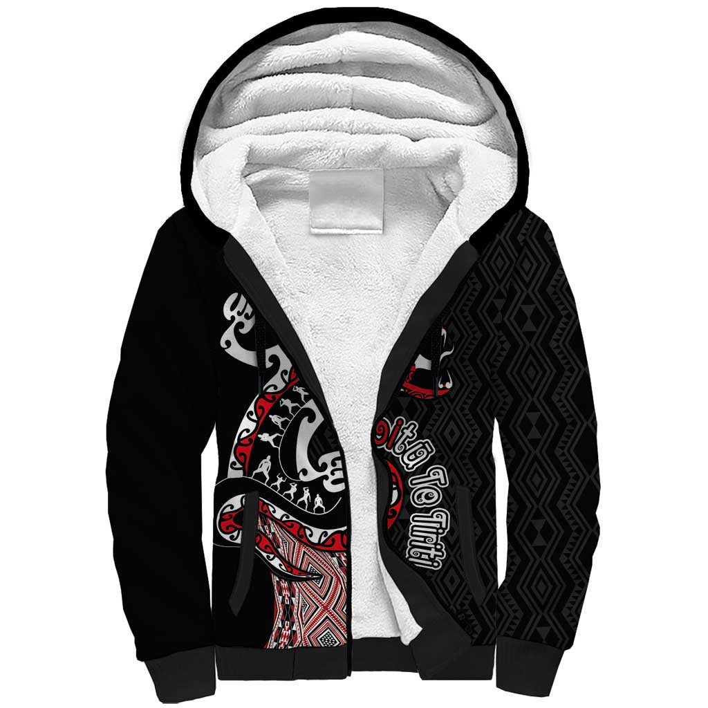 Aotearoa Toitu Te Tiriti Taniko Sherpa Hoodie Maori Taniwha Haka - Honour the Treaty