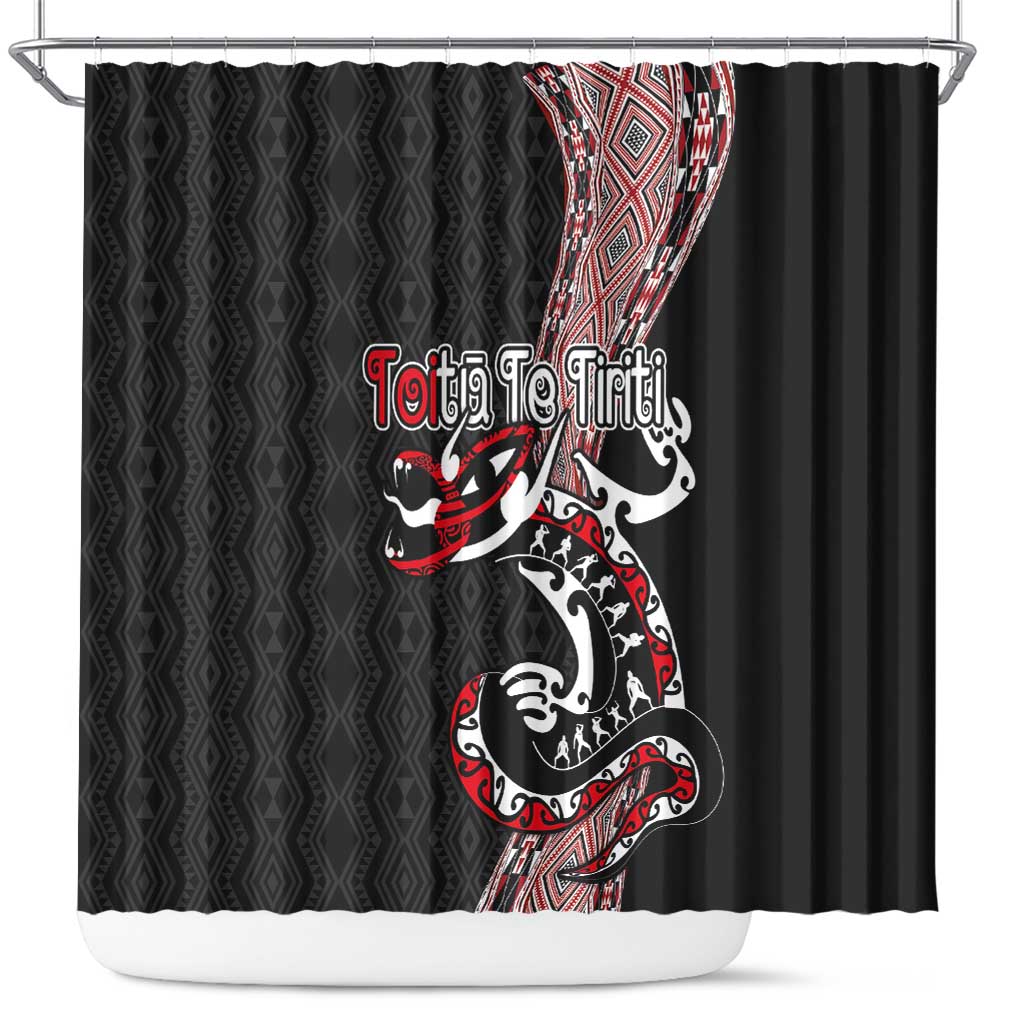 Aotearoa Toitu Te Tiriti Taniko Shower Curtain Maori Taniwha Haka - Honour the Treaty