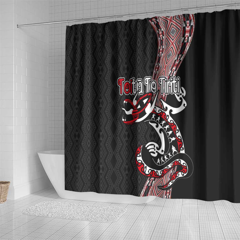 Aotearoa Toitu Te Tiriti Taniko Shower Curtain Maori Taniwha Haka - Honour the Treaty LT03 - Polynesian Pride
