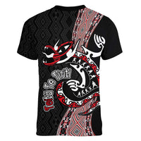 Aotearoa Toitu Te Tiriti Taniko Women V-Neck T-Shirt Maori Taniwha Haka - Honour the Treaty LT03 - Polynesian Pride
