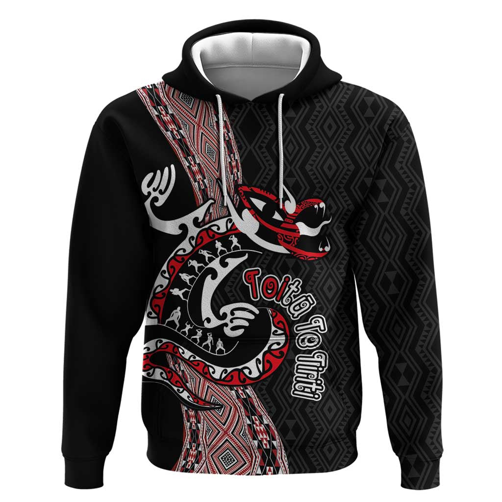 Aotearoa Toitu Te Tiriti Taniko Zip Hoodie Maori Taniwha Haka - Honour the Treaty LT03 Pullover Hoodie Black - Polynesian Pride