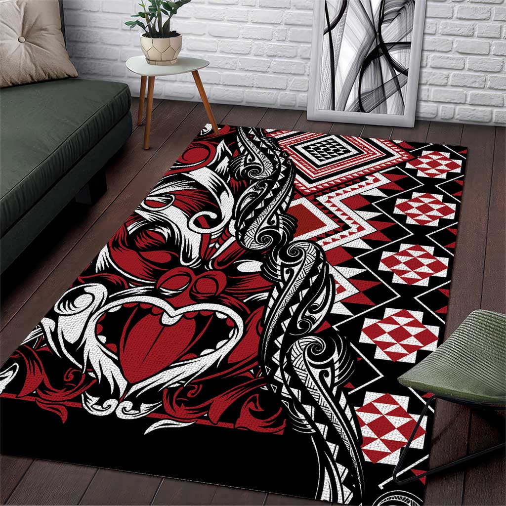 Aotearoa Maori Moko Art with Taniko Half Style Area Rug