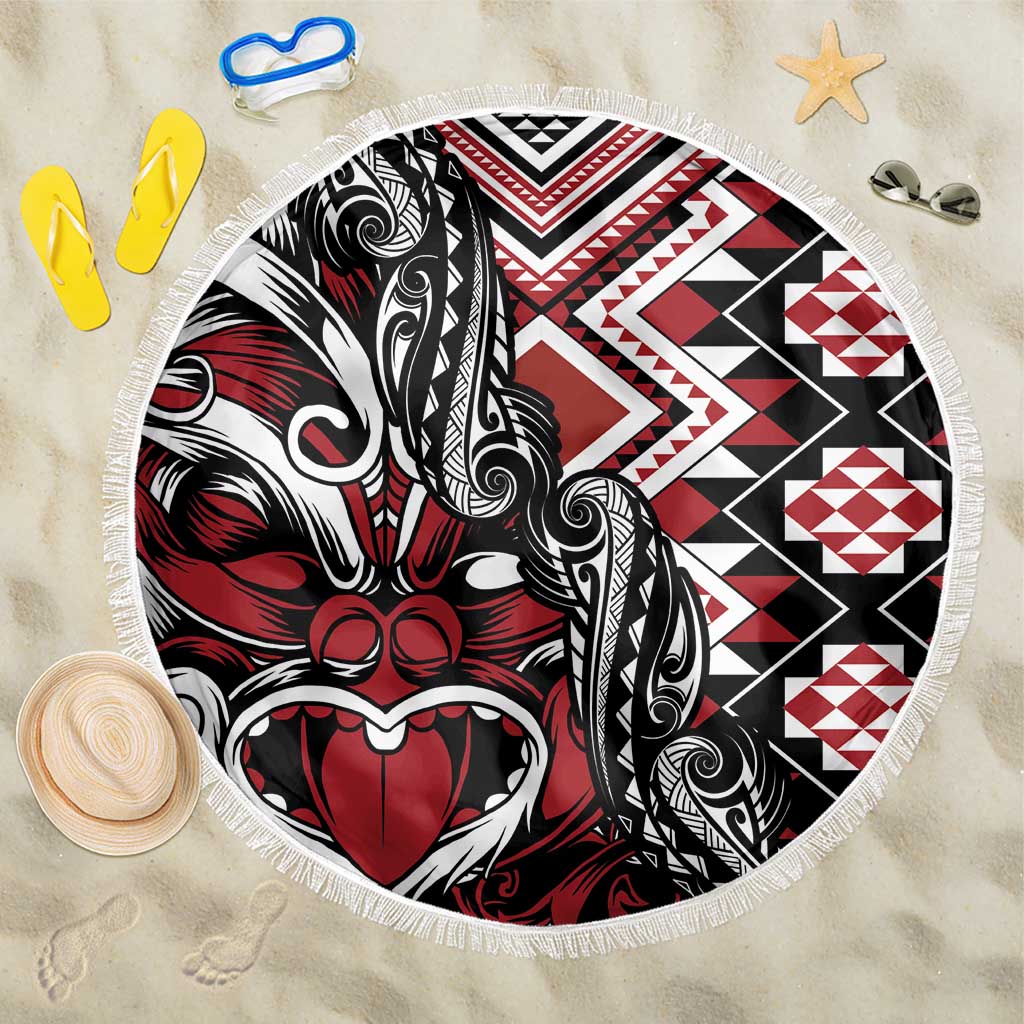 Aotearoa Maori Moko Art with Taniko Half Style Beach Blanket