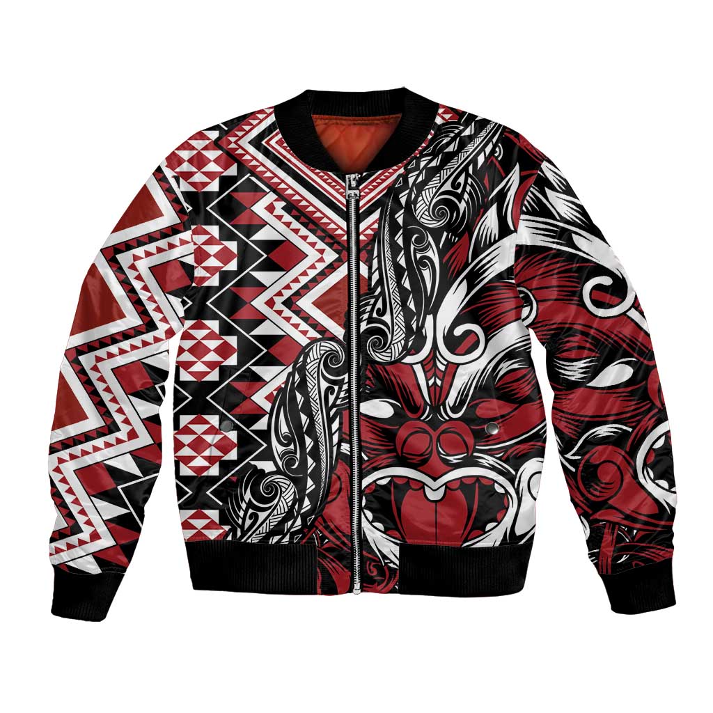 Aotearoa Maori Moko Art with Taniko Half Style Bomber Jacket