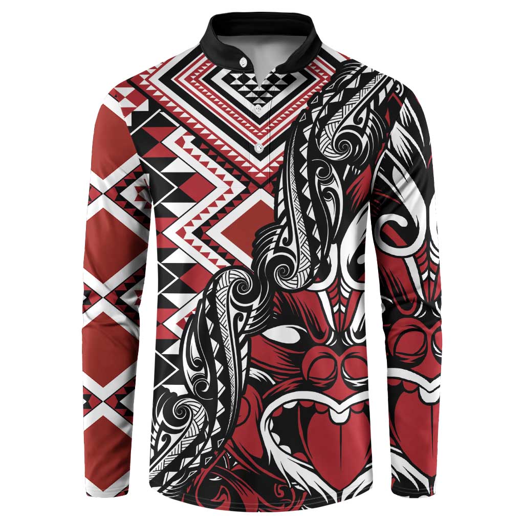 Aotearoa Maori Moko Art with Taniko Half Style Button Sweatshirt